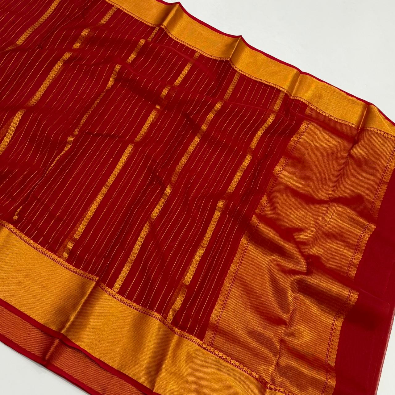 Red Chanderi Handwoven Handloom Silk Saree 10000/- + shipping