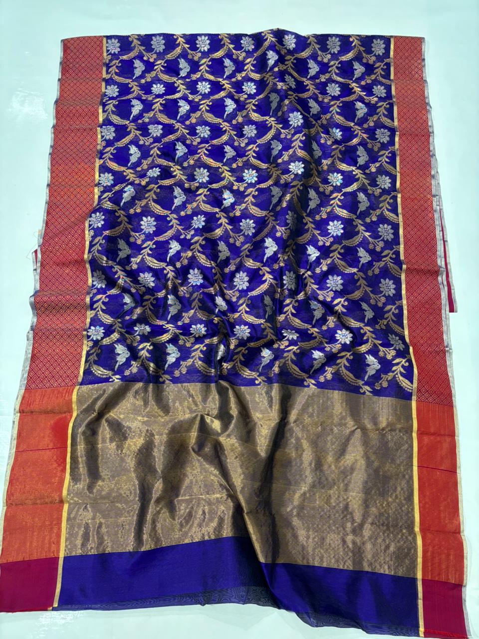 Royal Blue Chanderi Handwoven Handloom Silk Saree 18000/- + Shipping