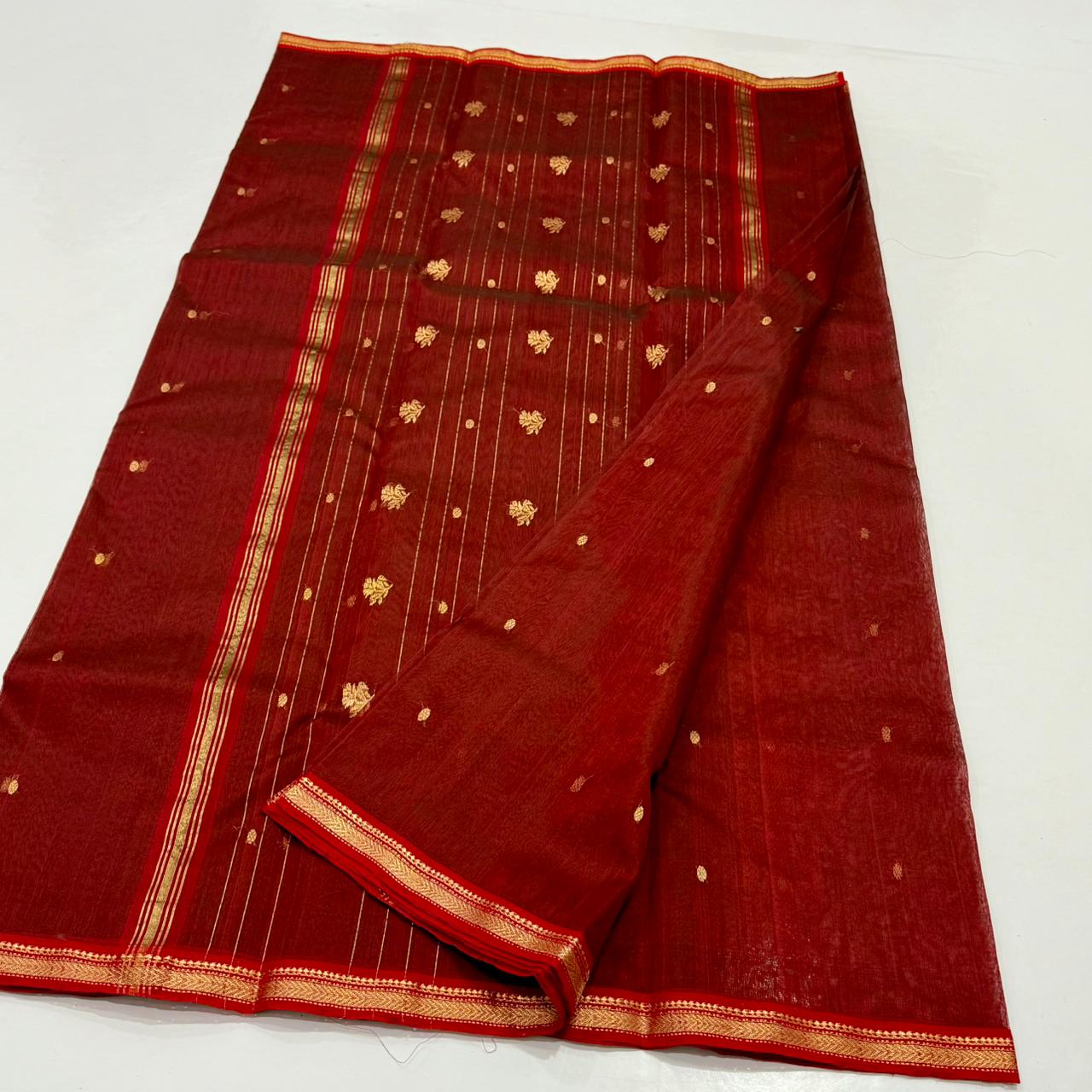 Red Chanderi Handwoven Handloom Silk Saree 7500/- Shipping