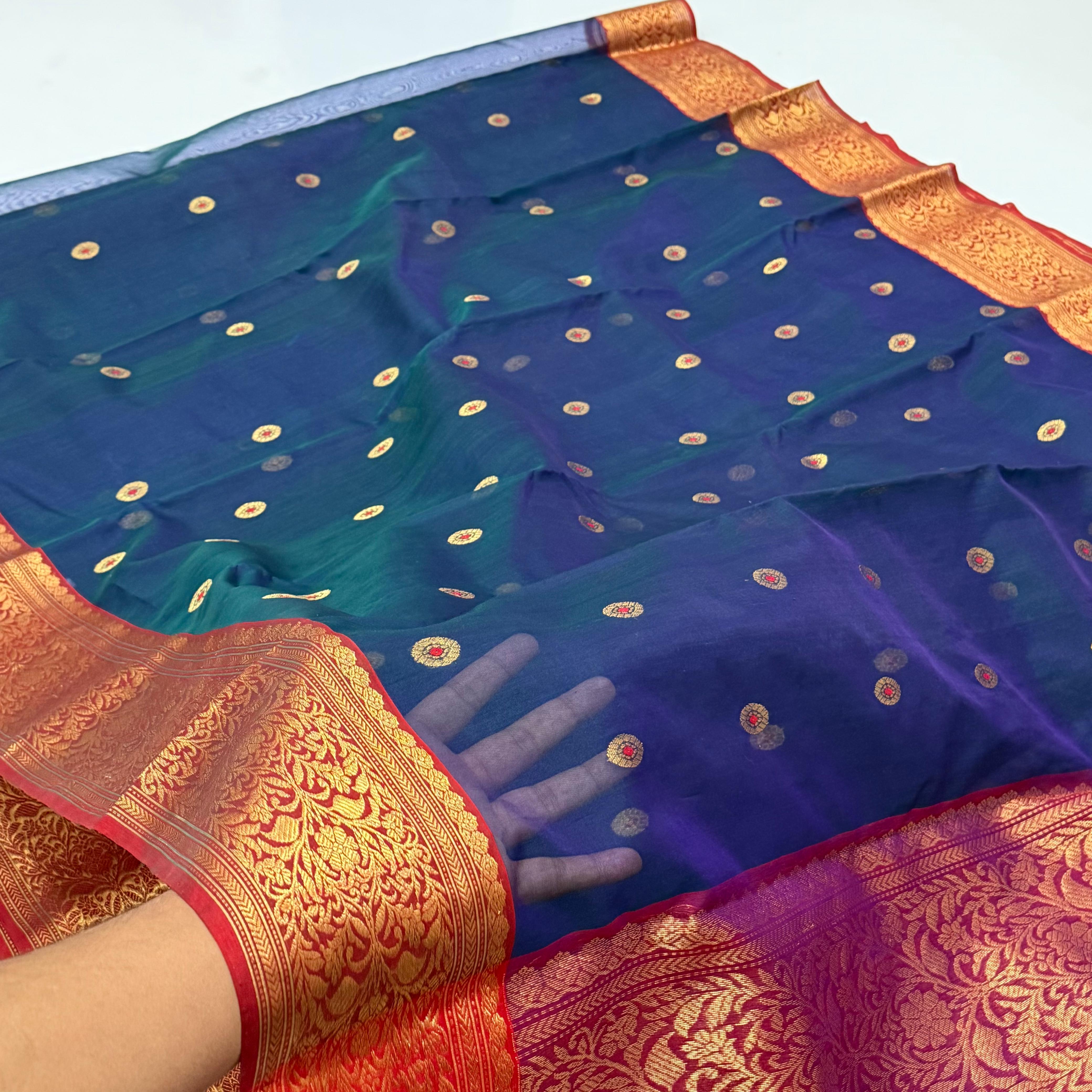 Royal Blue Chanderi Handwoven Handloom Silk Saree 7500/- + Shipping