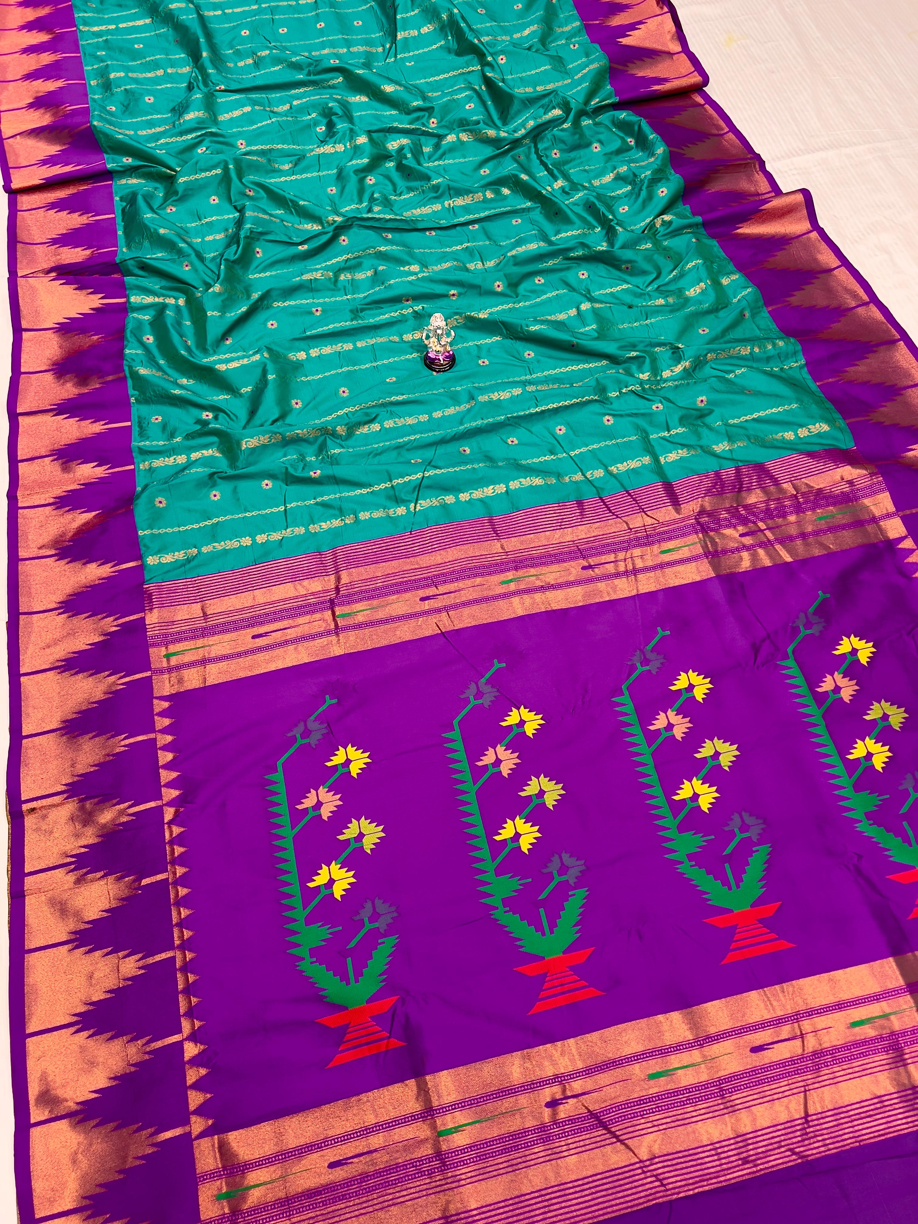 Green and Purple Temple Irkal Paithani Silk Saree 3000/- +Shipping