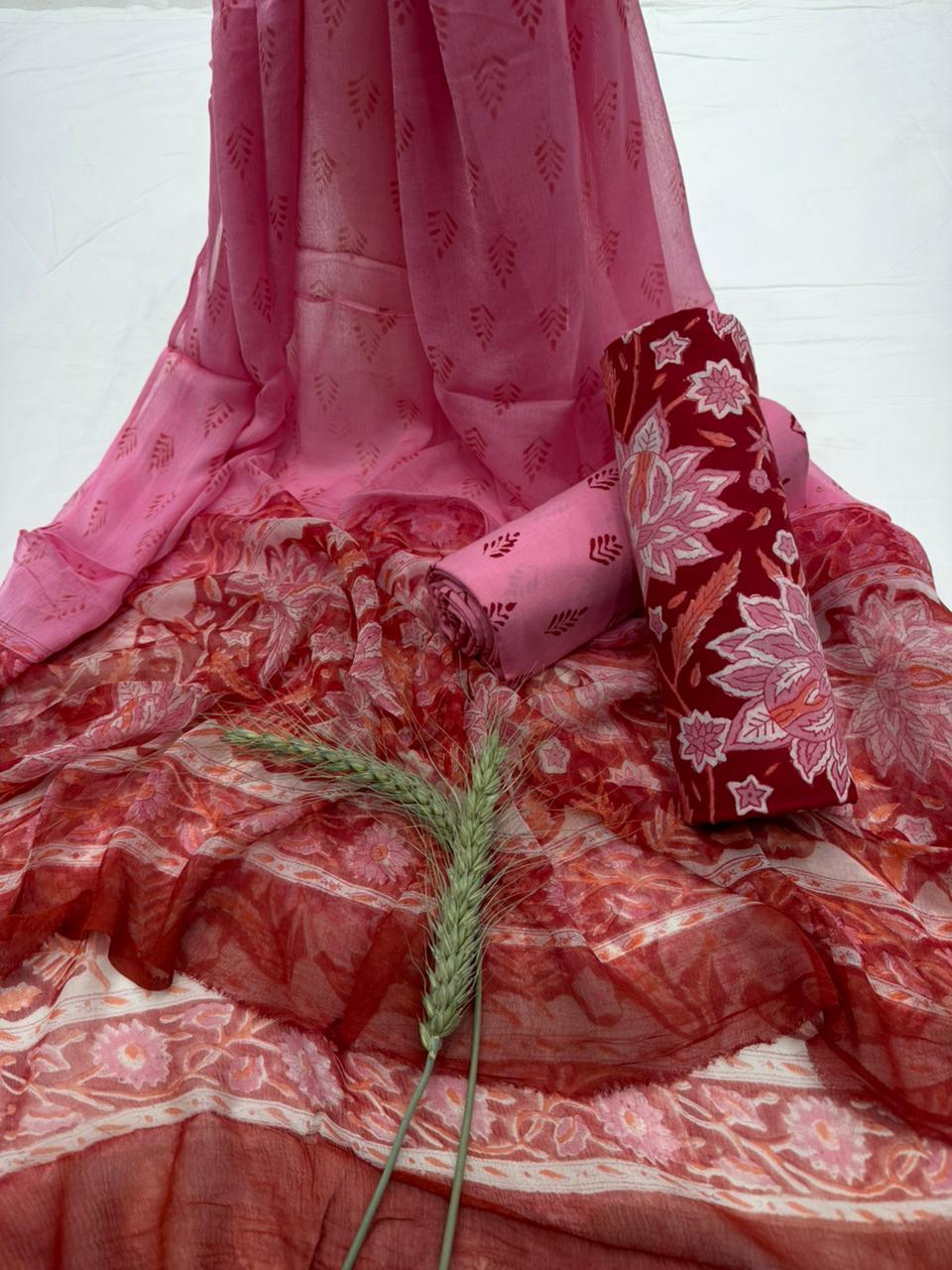 Rust Printed Chiffon Suit 1100/- +shipping