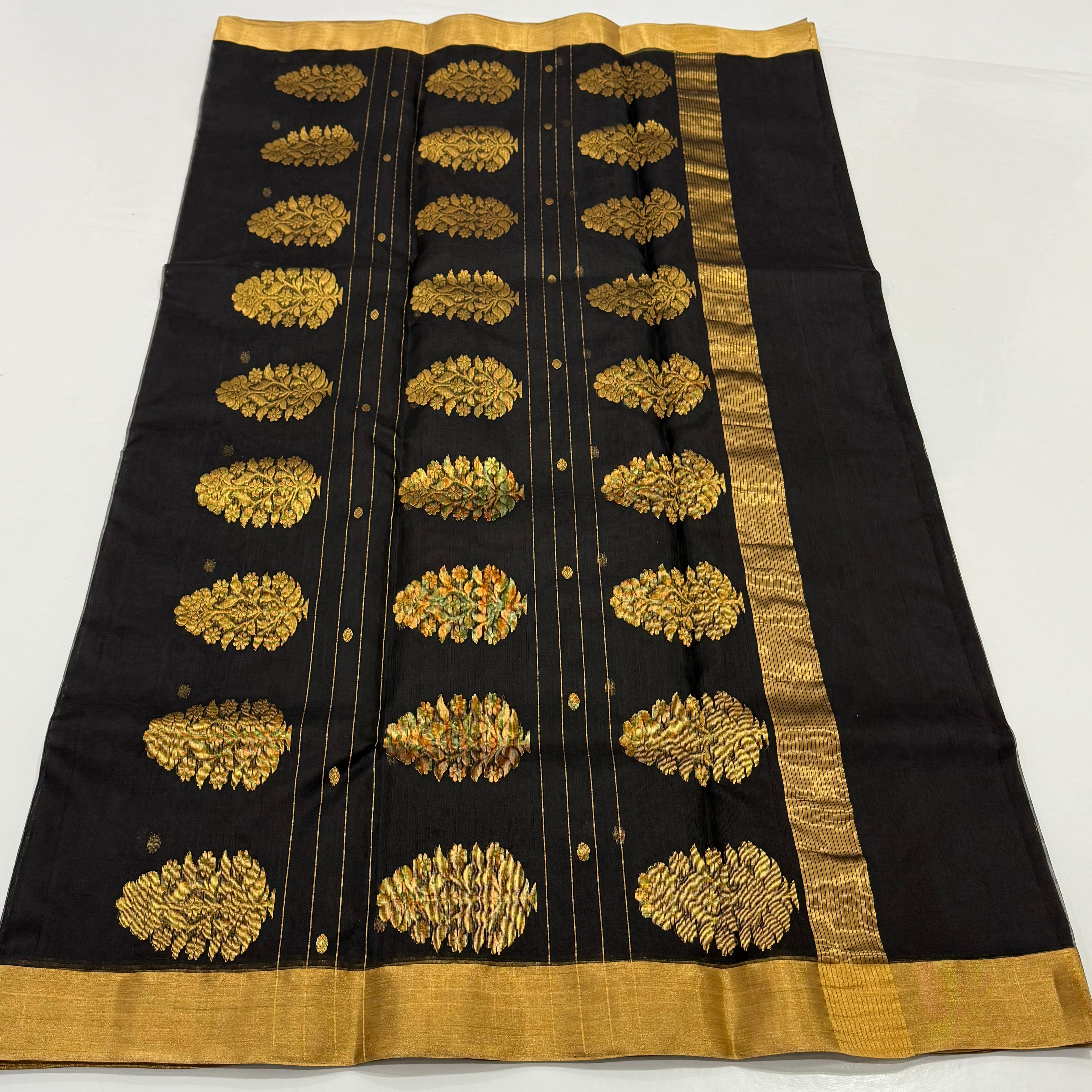 Black Chanderi Silk Saree with Gold Motifs 6500/- + shipping