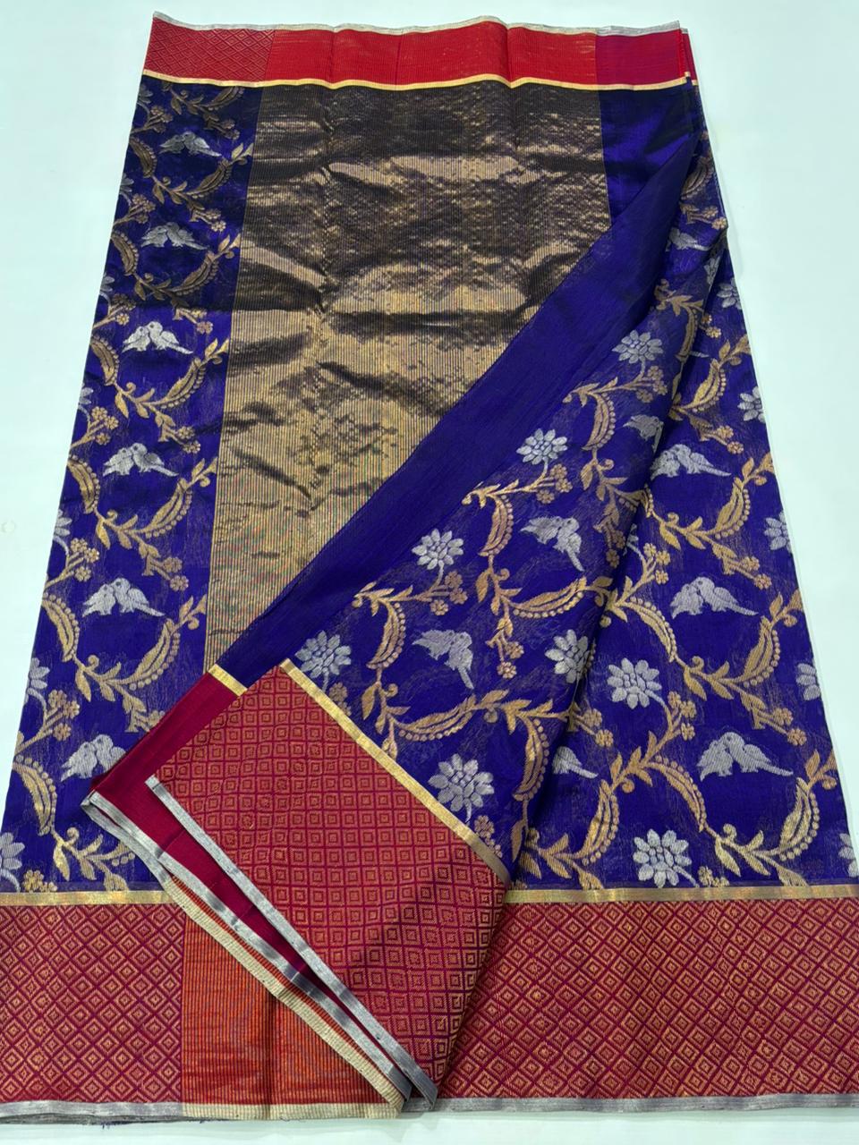 Royal Blue Chanderi Handwoven Handloom Silk Saree 18000/- + Shipping