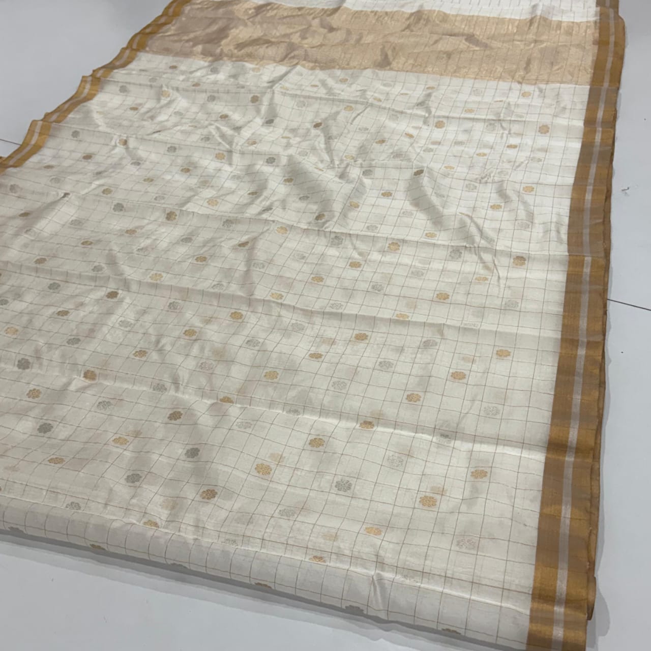Ivory Gold Chanderi Silk Saree 10000/- + Shipping