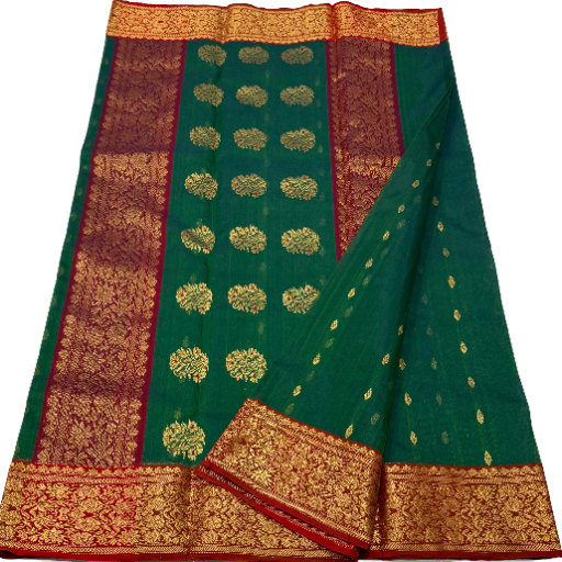Green handwoven Chanderi Silk Saree 10000/- + Shipping