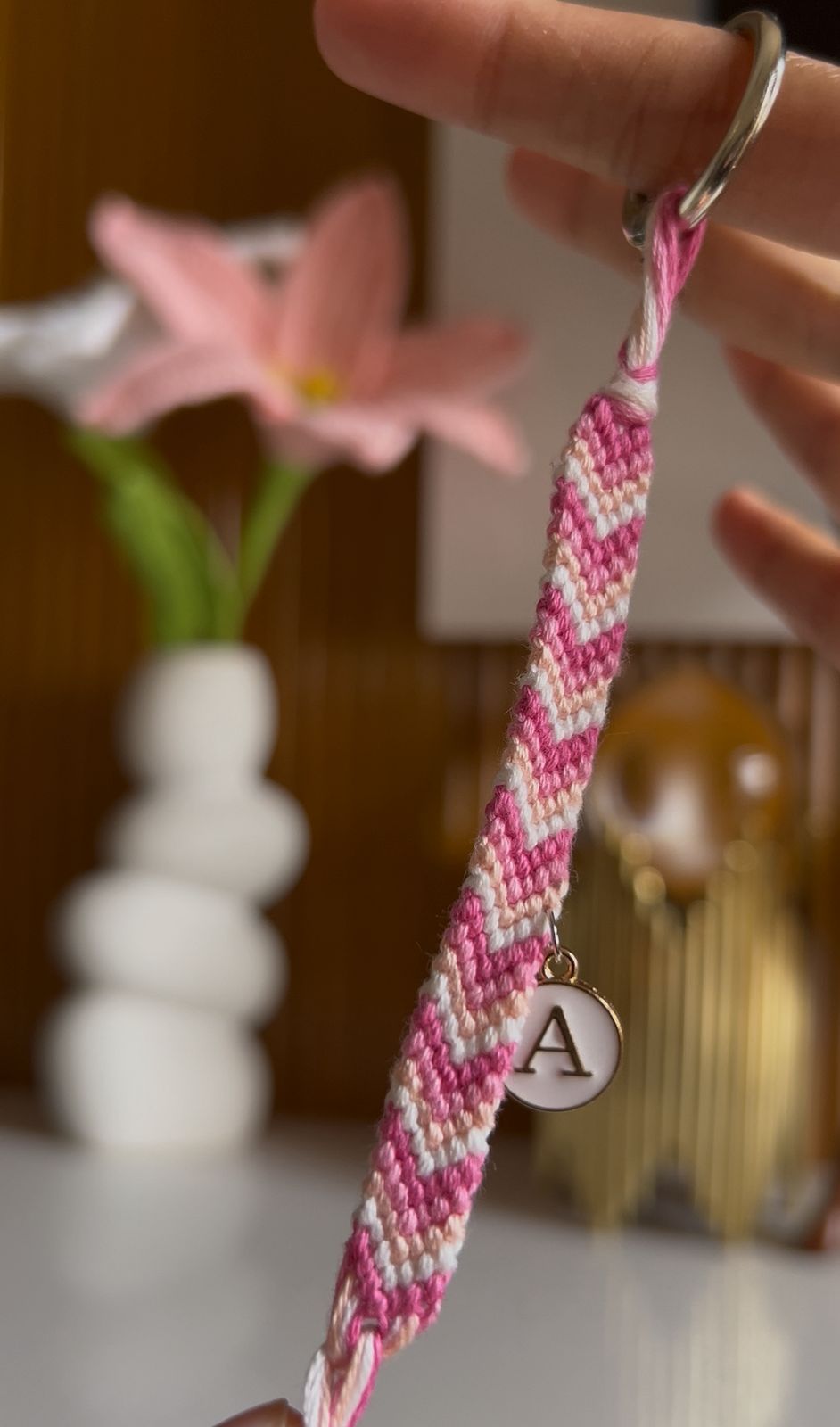 Pink Charm Initial Keychain