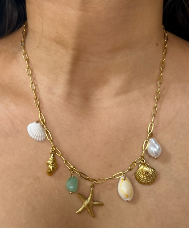 Gold Beach Charm Necklace