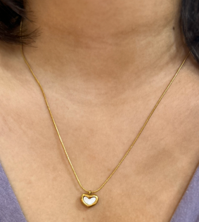 Gold Heart white Pendant Necklace