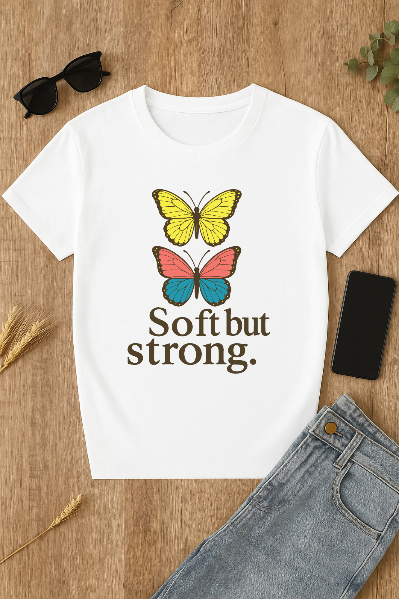 Camiseta con mariposas y frase