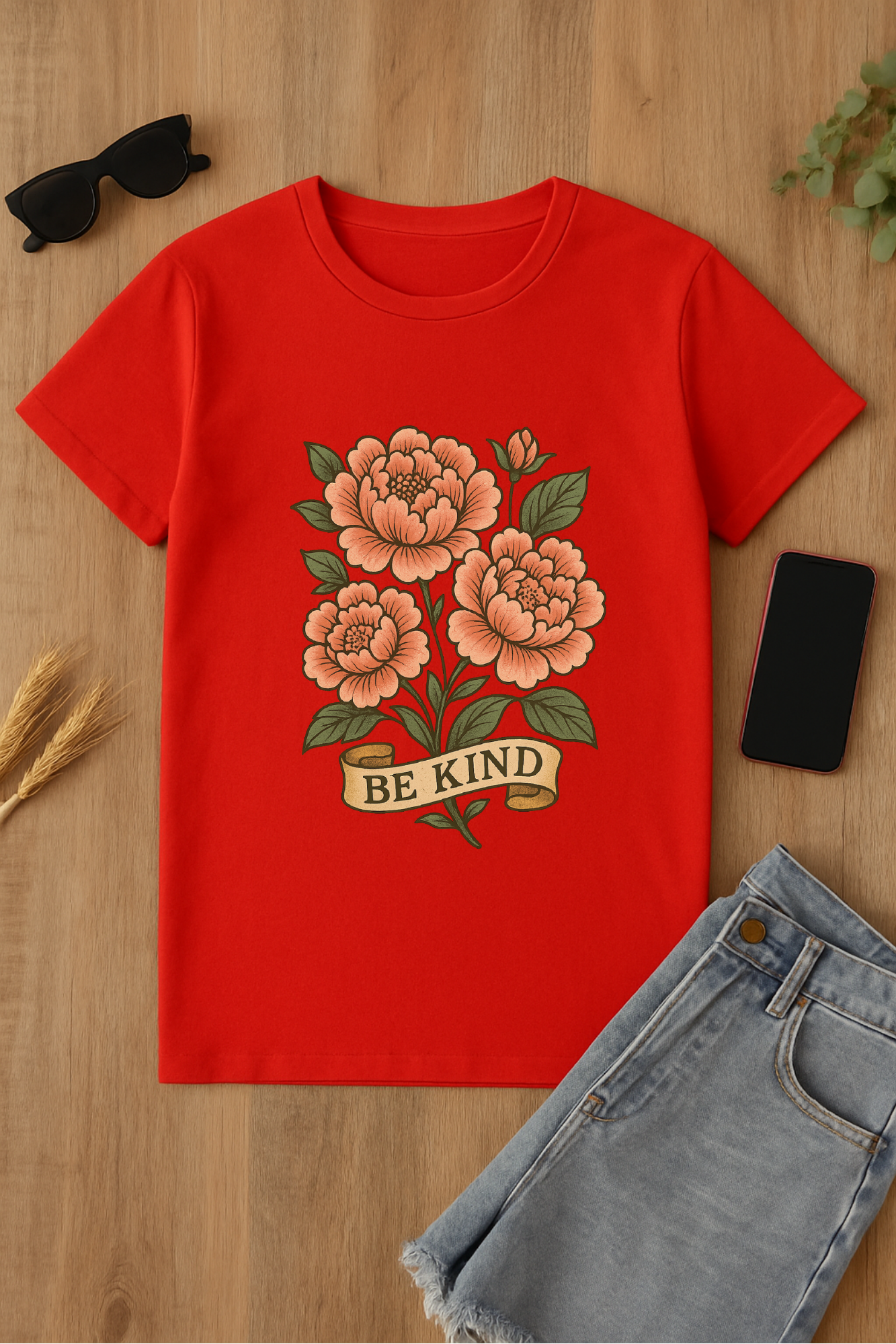 Camiseta roja con flores