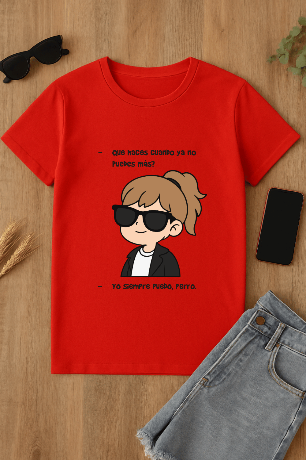 Camiseta roja con ilustración divertida