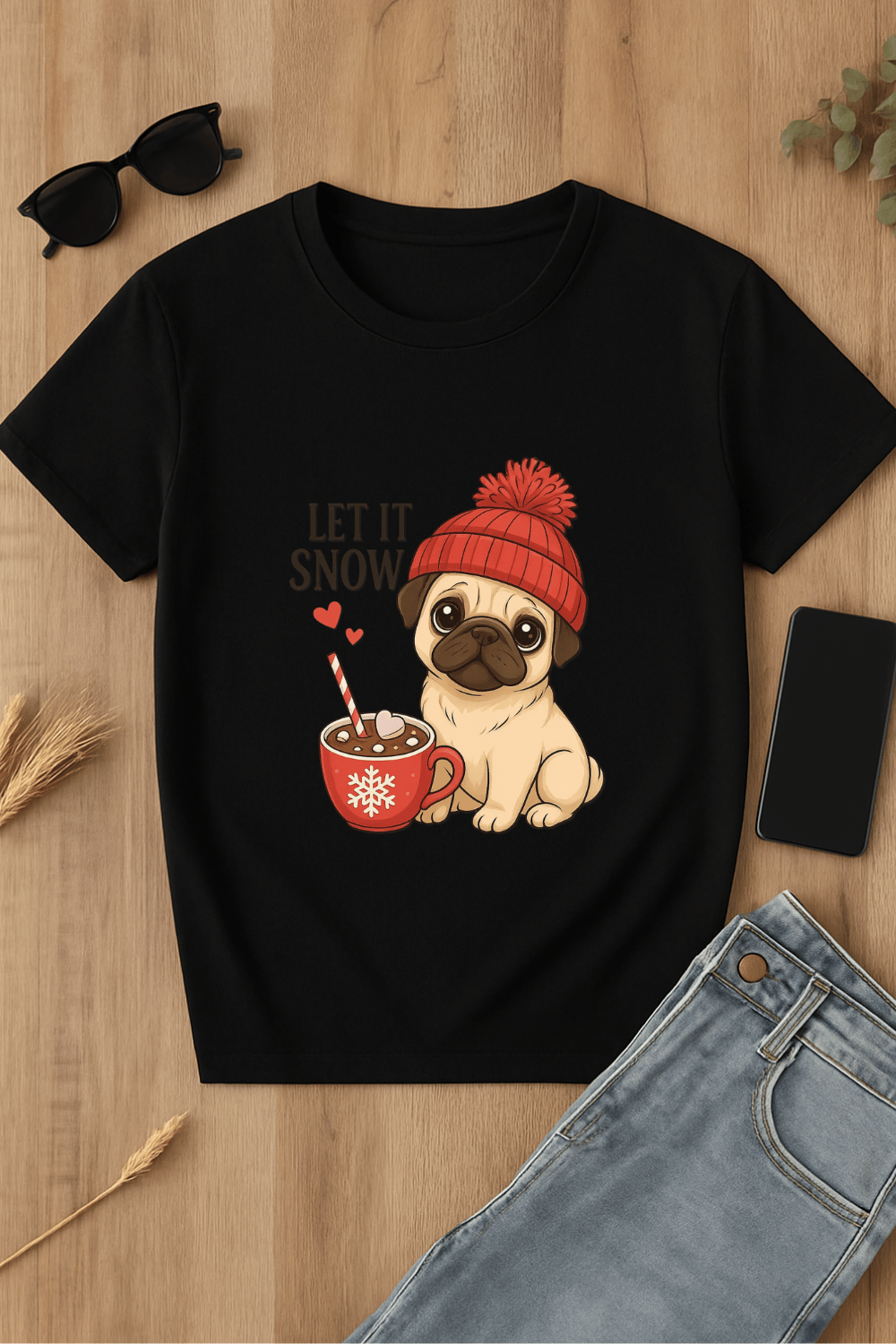 Camiseta negra con estampado de perro