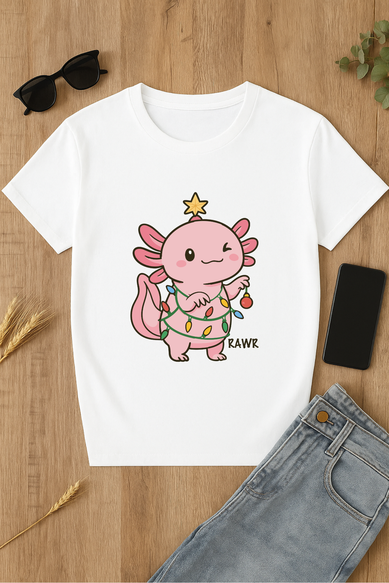 Camiseta de axolote navideño