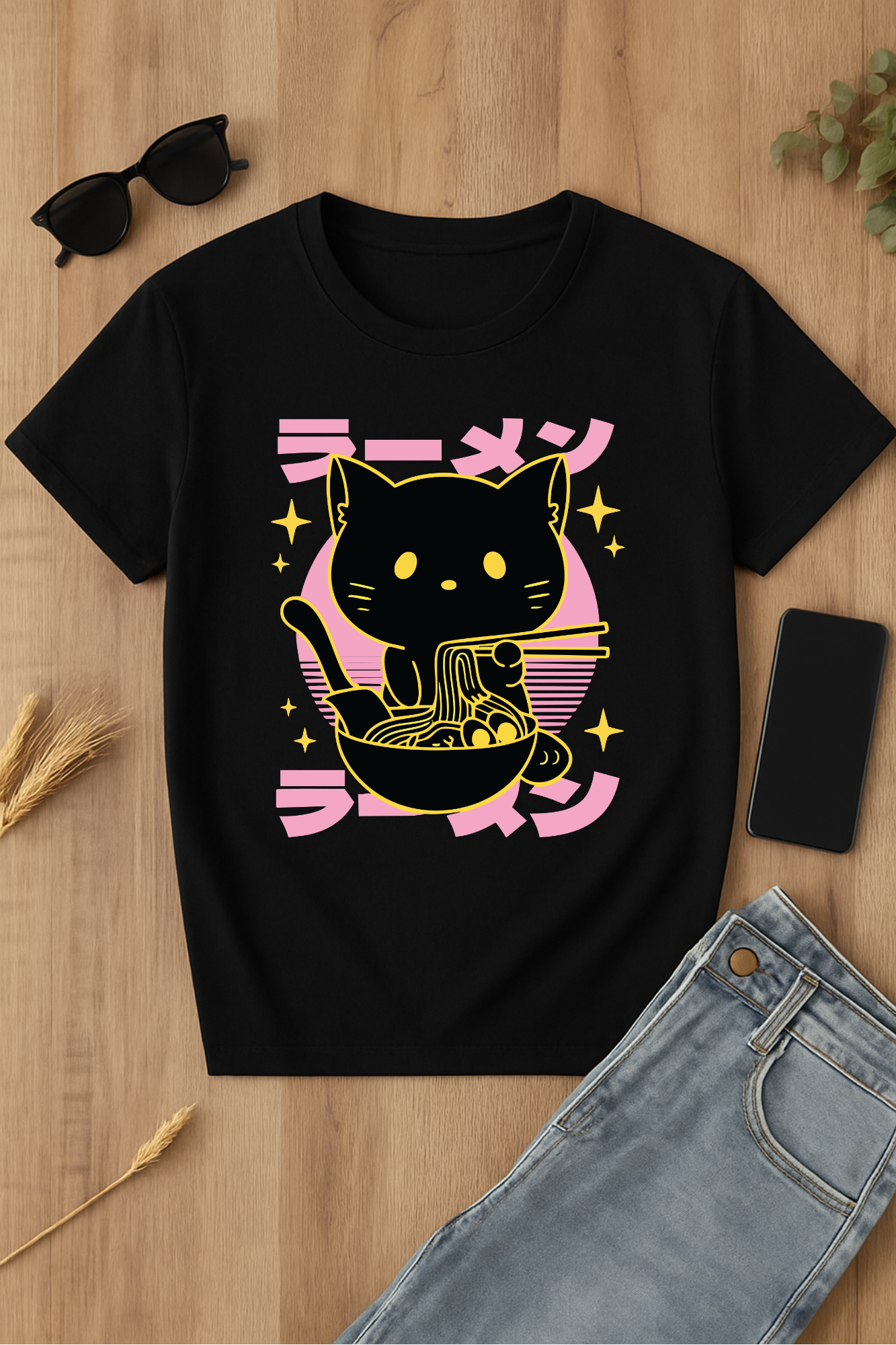 Camiseta de gato ramen