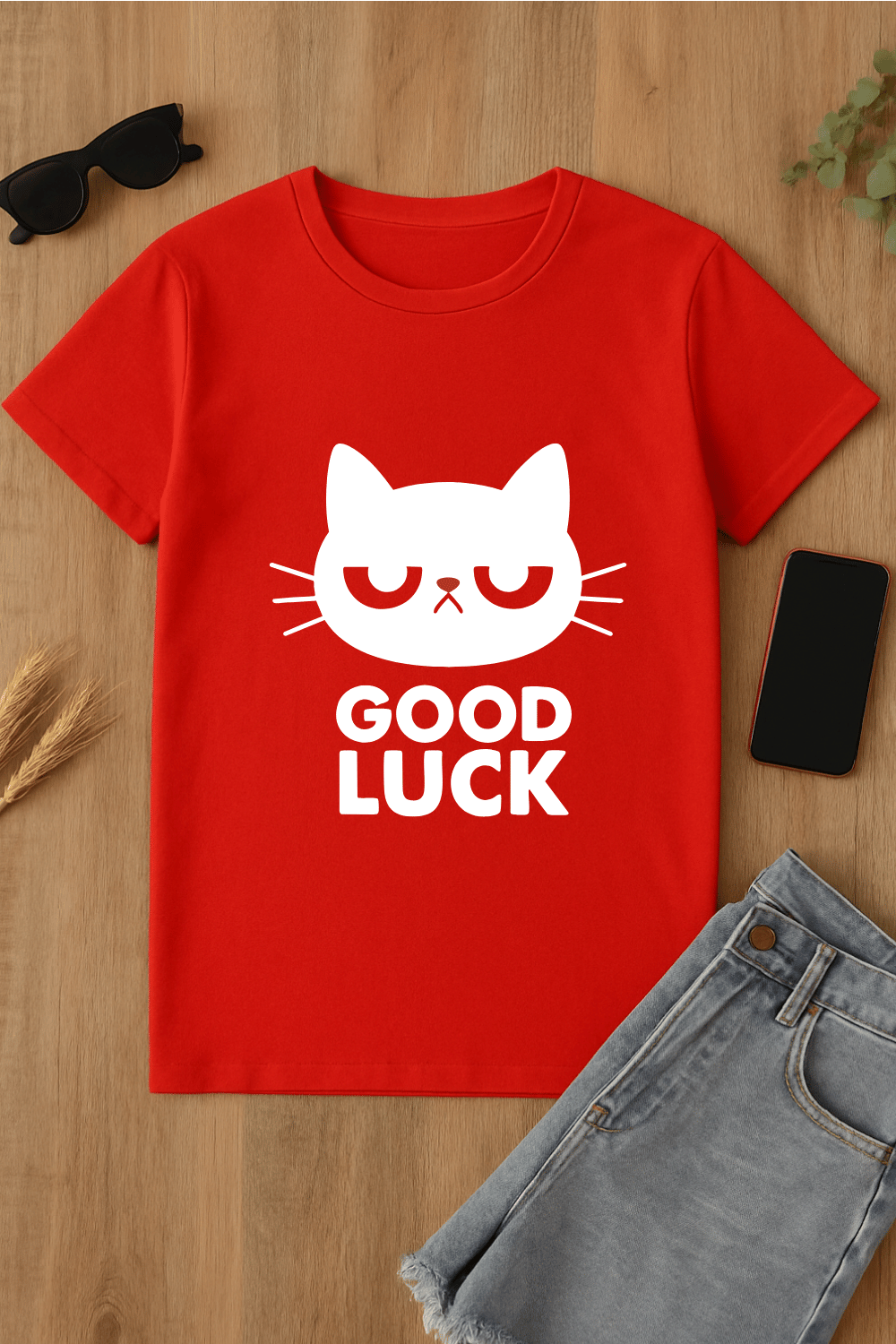Camiseta roja de gato
