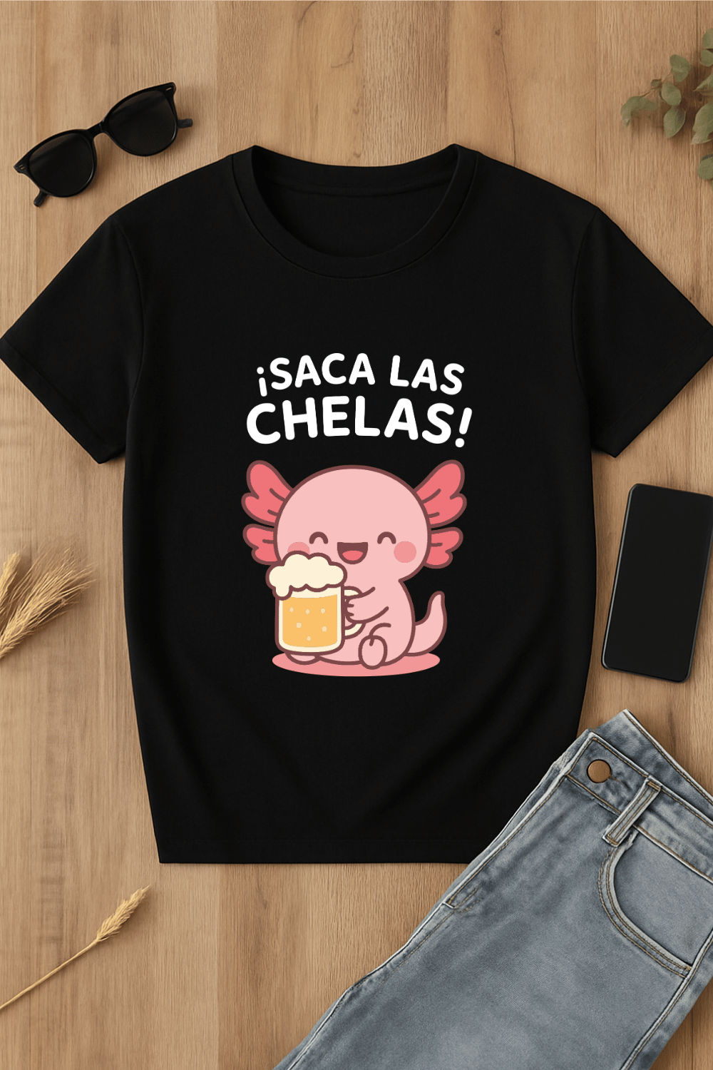 Camiseta negra con axolote y frase divertida