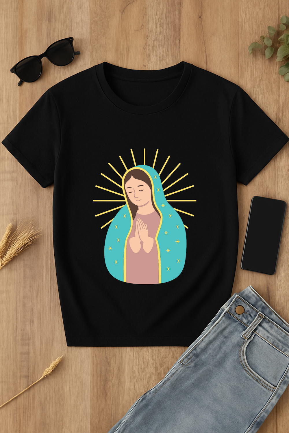 Camiseta con estampado de Virgen de Guadalupe