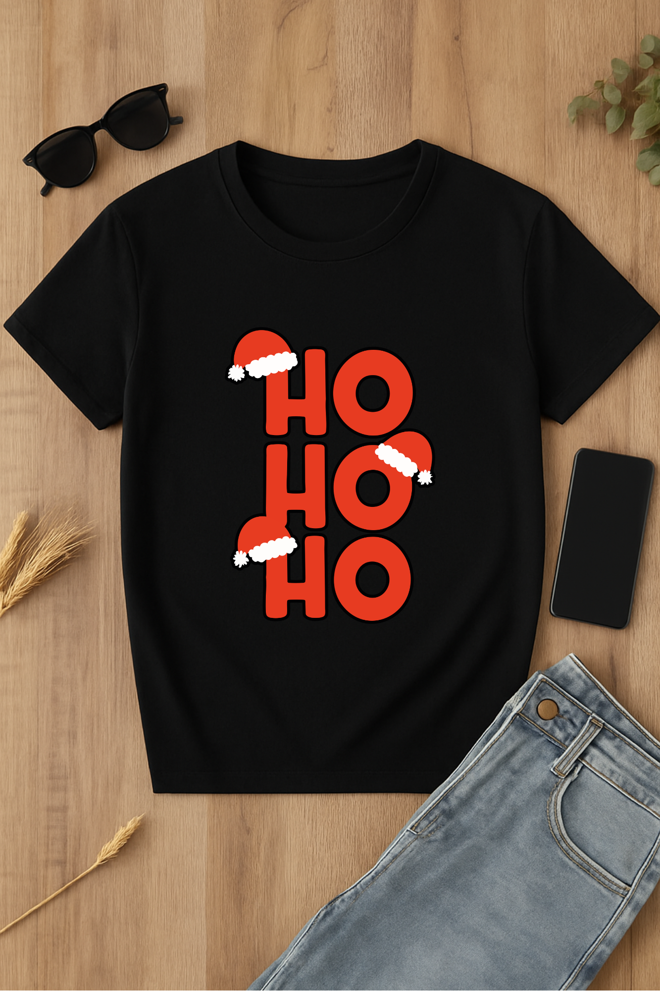 Camiseta navideña HO HO HO