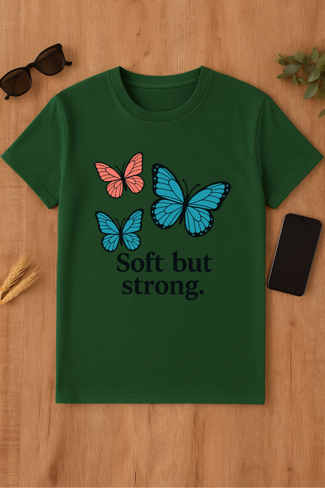 Camiseta verde con mariposas