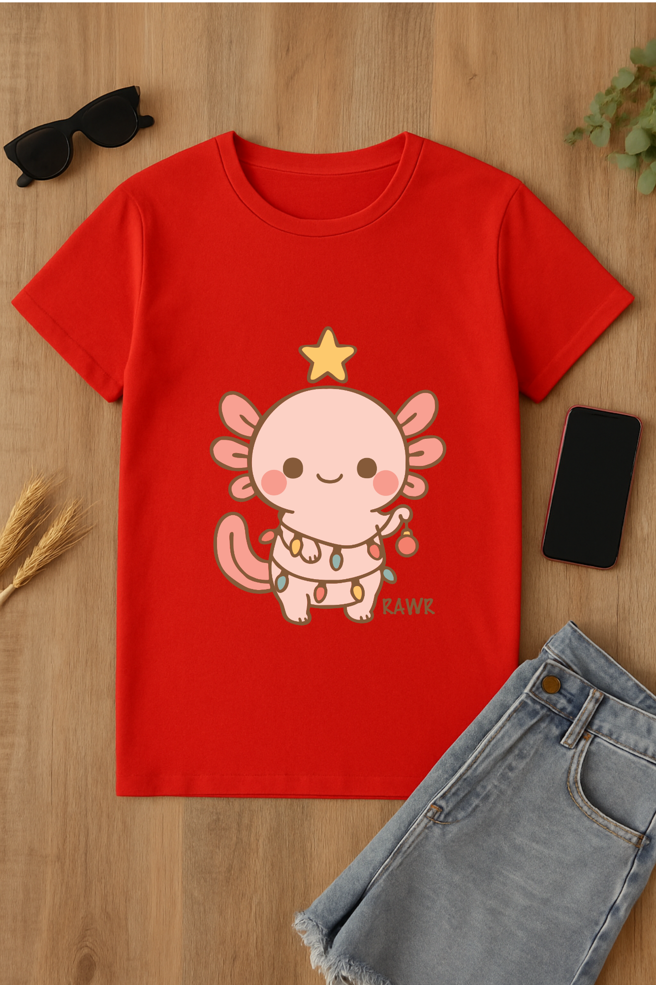 Camiseta roja con diseño de axolote