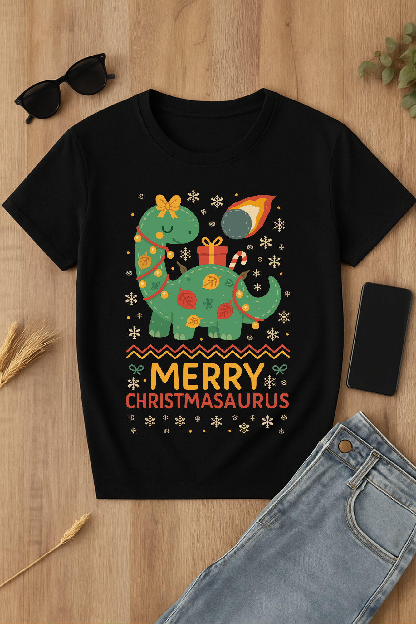 Camiseta navideña Christmasaurus