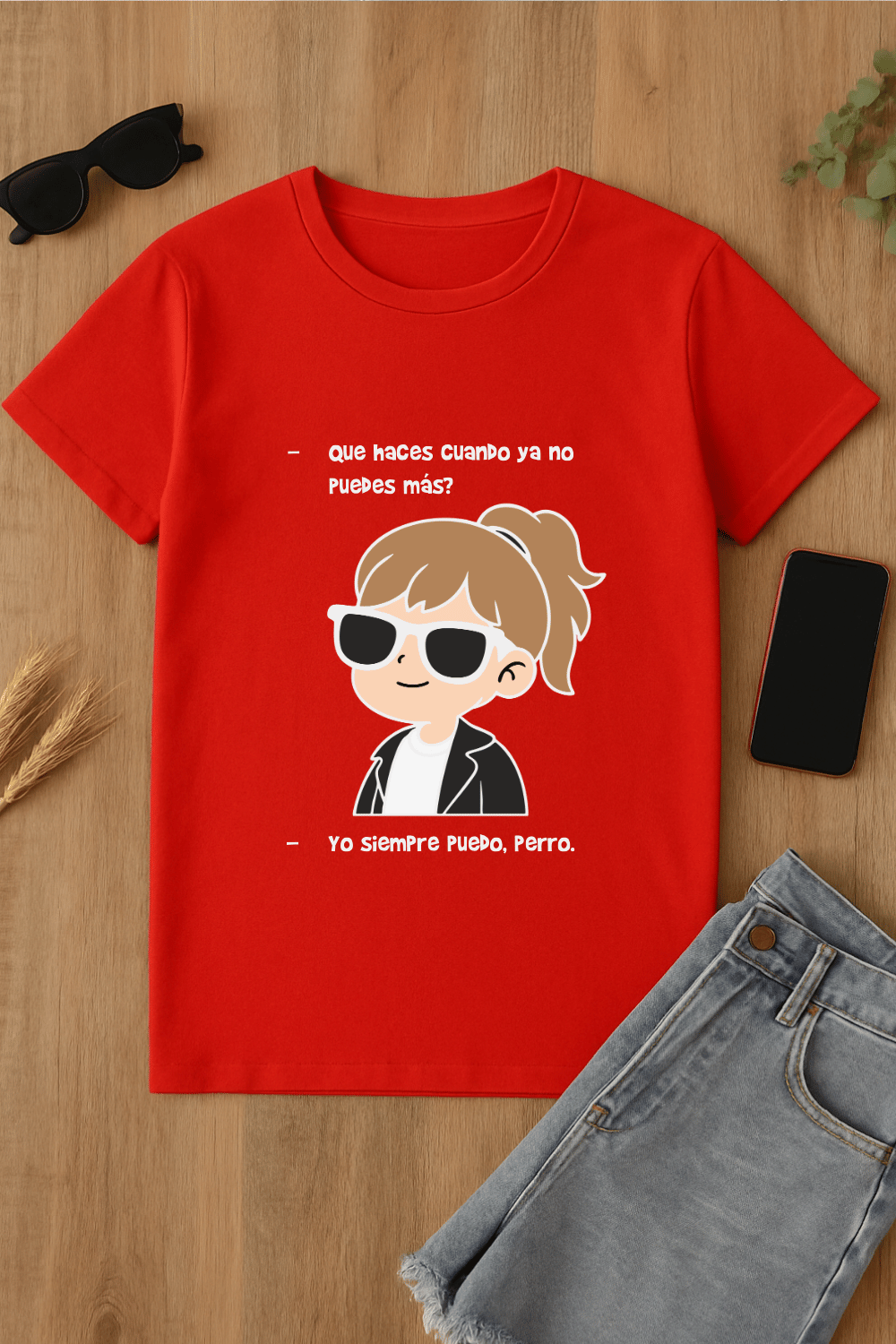 Camiseta roja con ilustración divertida
