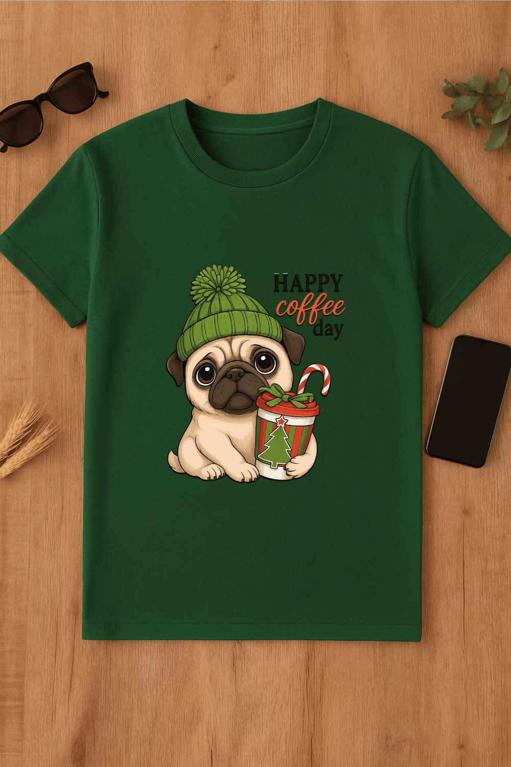 Camiseta verde con estampado de perro