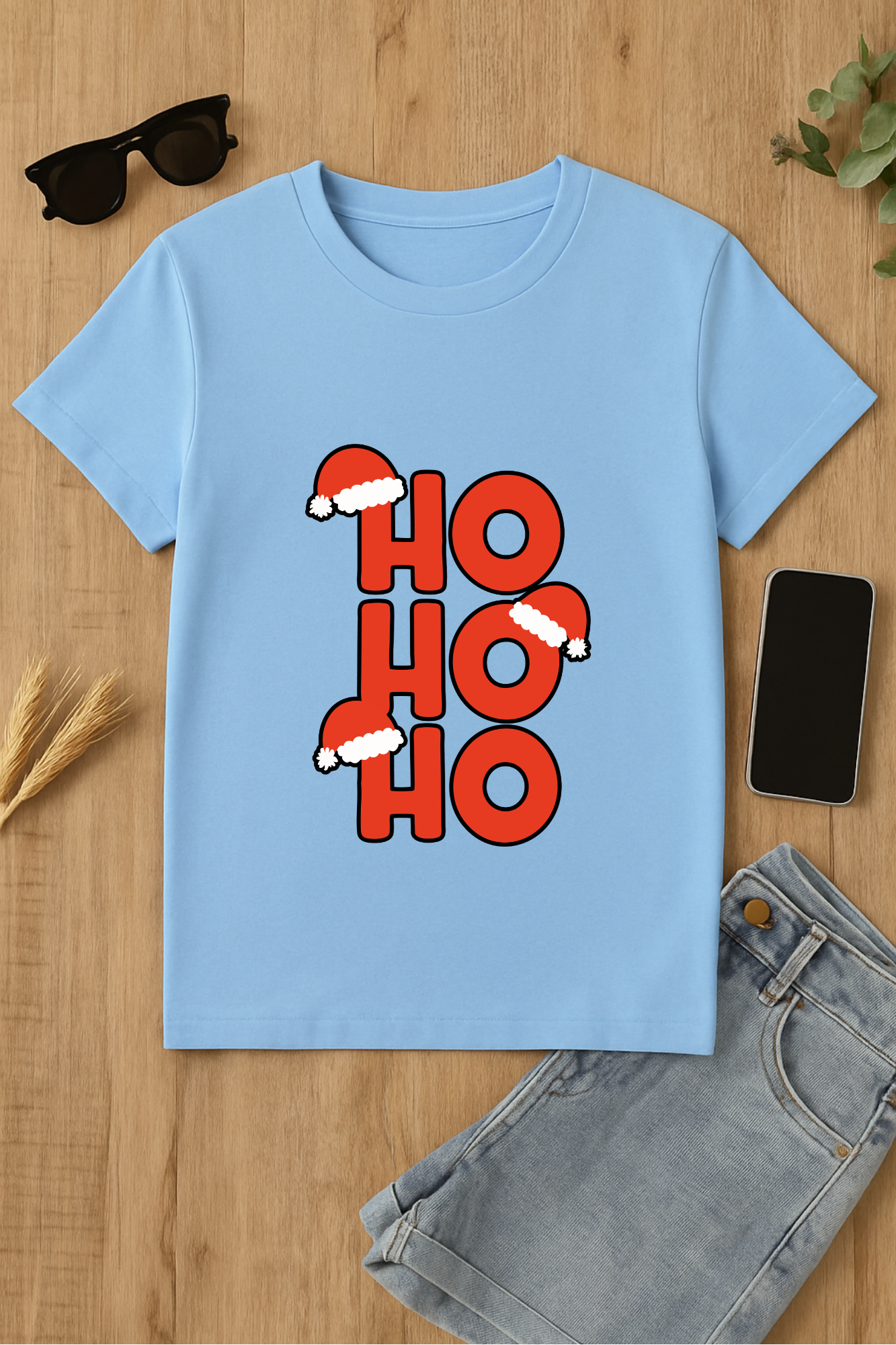 Camiseta azul 'Ho Ho Ho' navideña