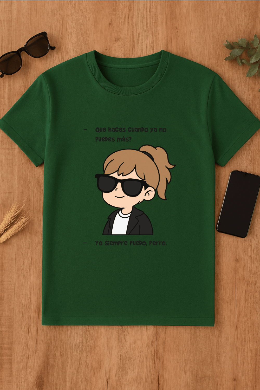 Camiseta verde con dibujo animado
