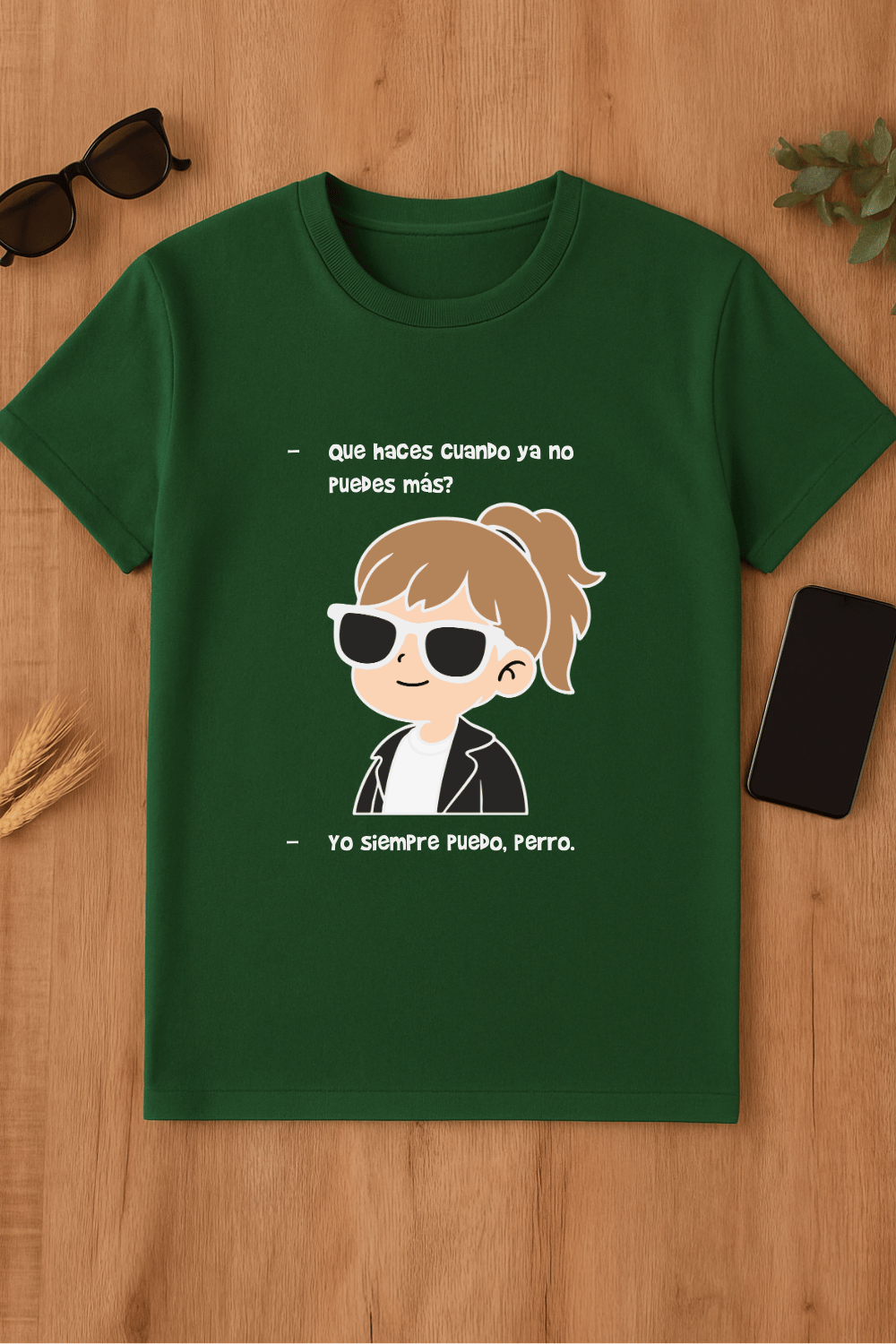 Camiseta verde con estampado divertido