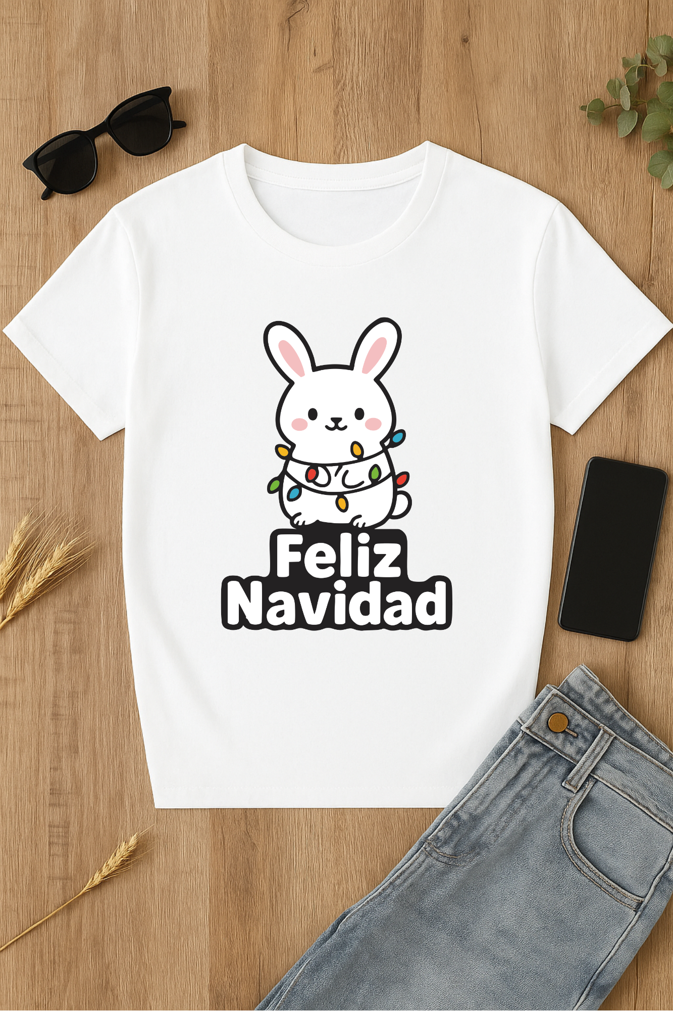 Camiseta Feliz Navidad con conejo