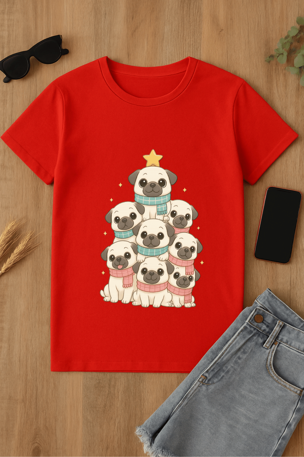 Camiseta roja con estampado de carlinos