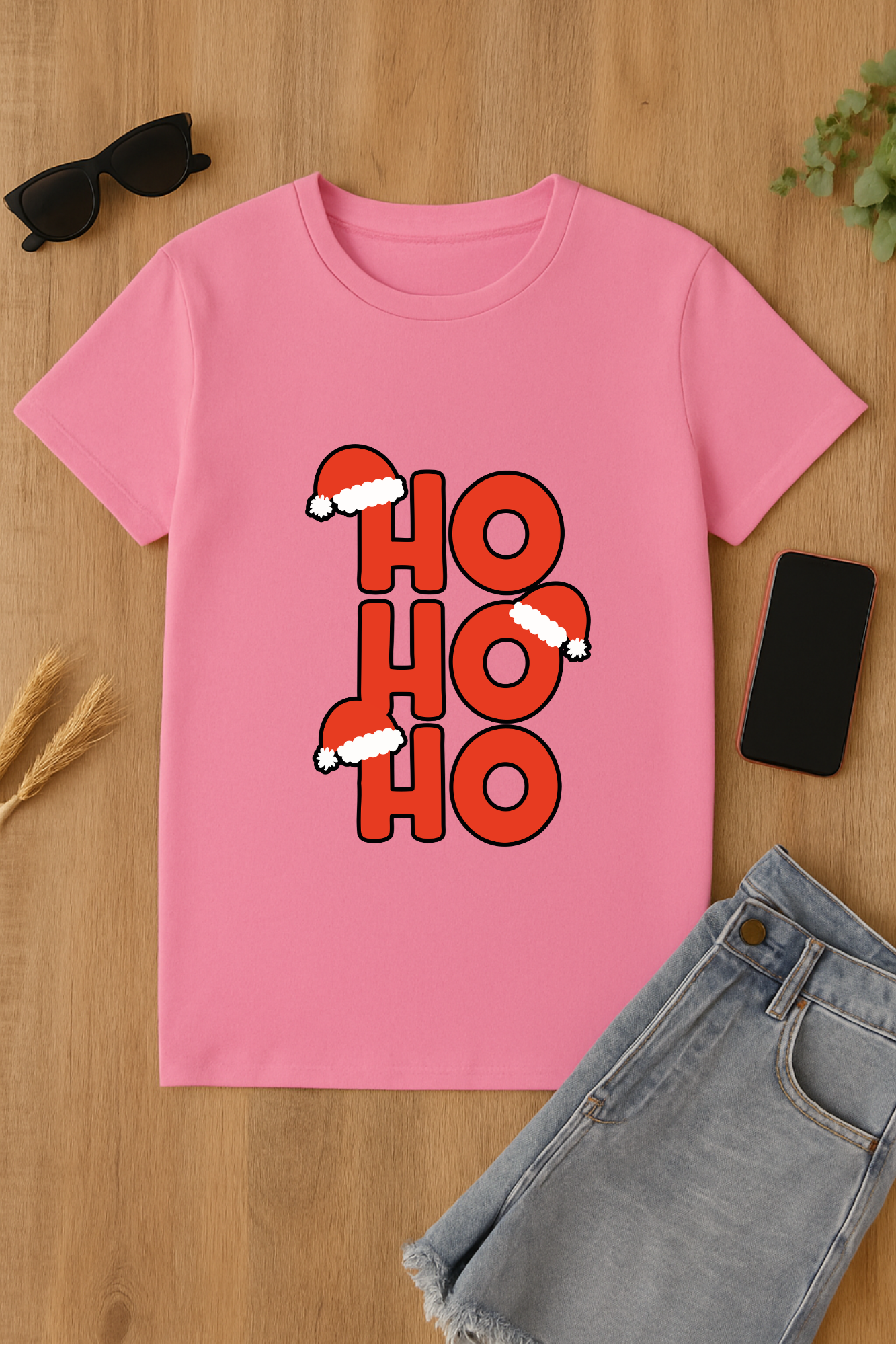 Camiseta navideña rosa