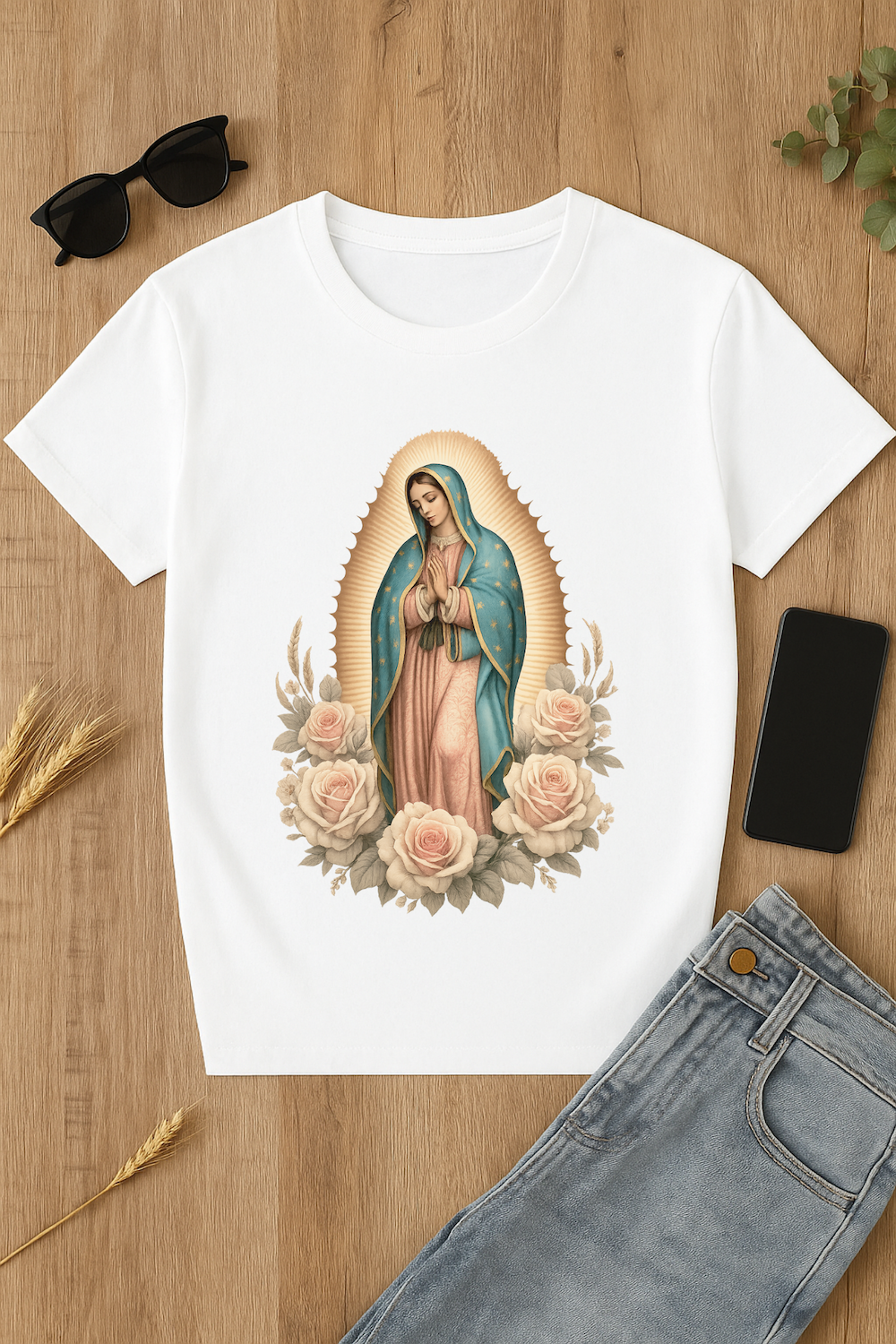 Camiseta con estampado de Virgen de Guadalupe