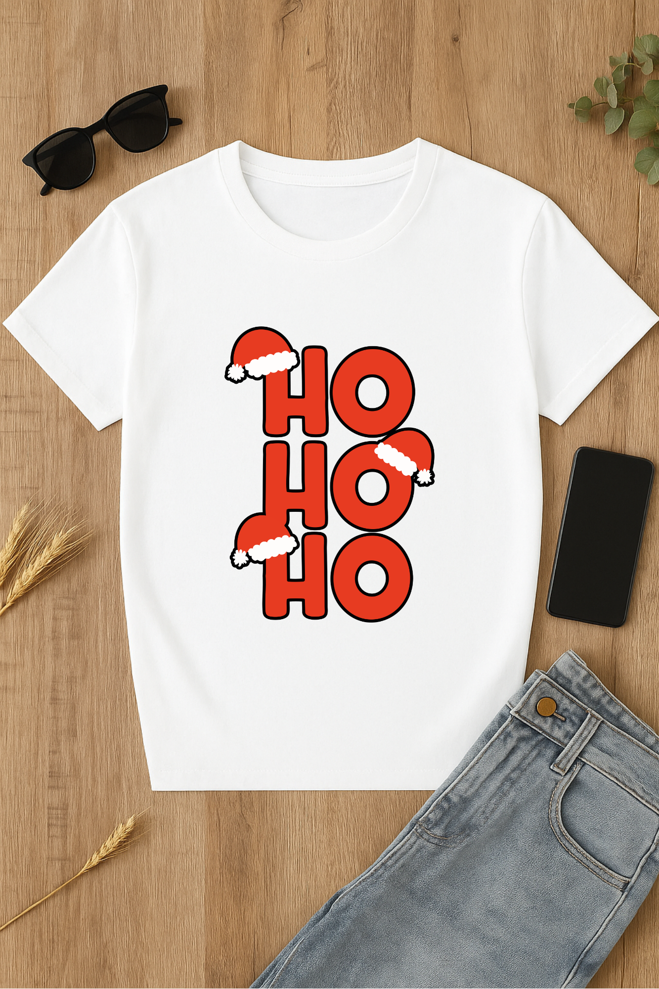 Camiseta navideña HO HO HO