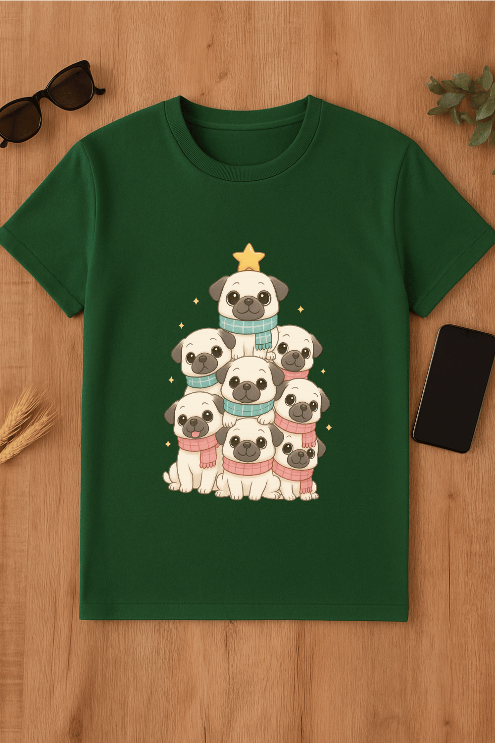 Camiseta de navidad con carlinos