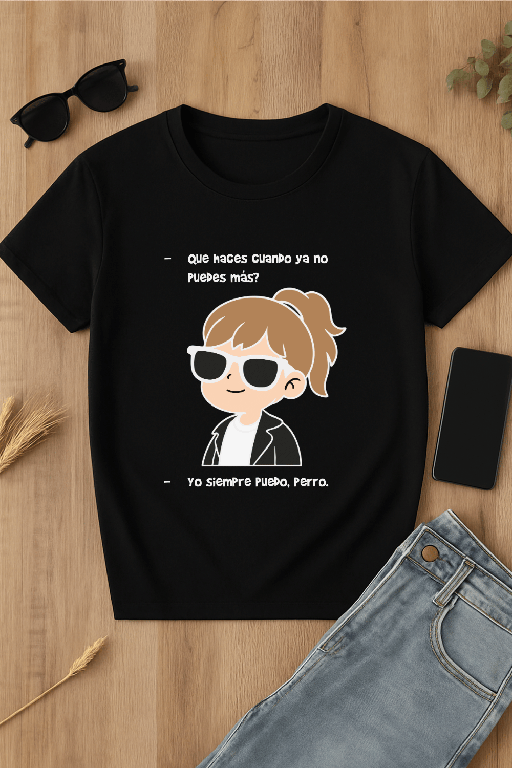 Camiseta negra con diseño divertido