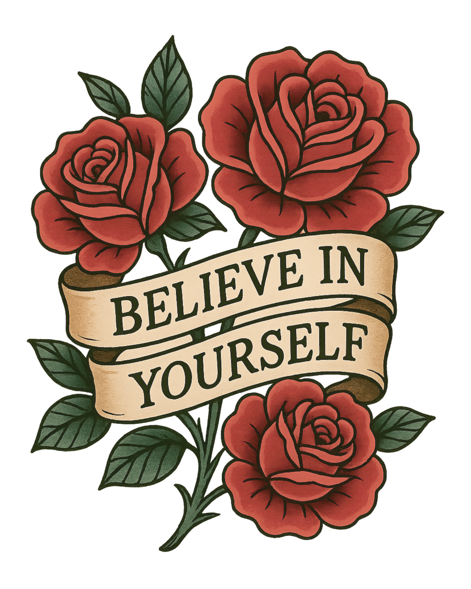 Tatuaje temporal de rosas y frase motivacional