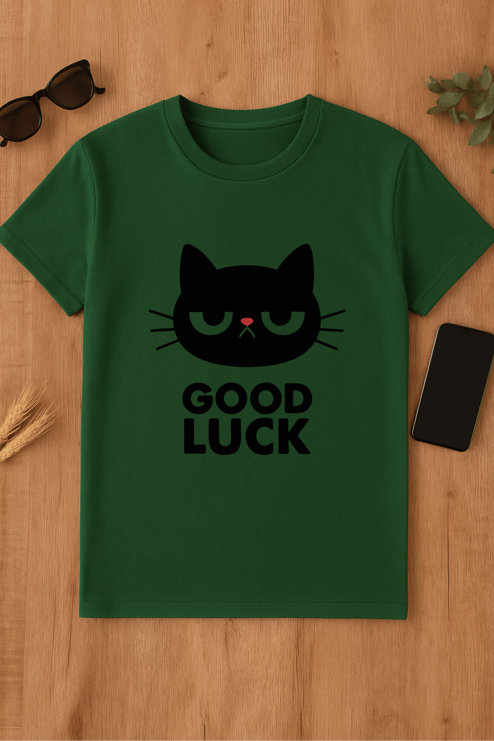 Camiseta verde con gato negro