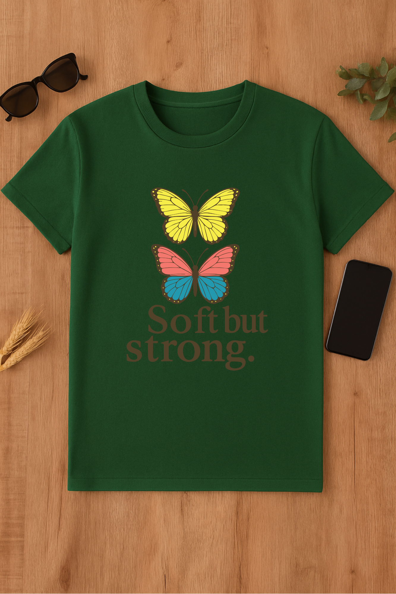 Camiseta verde con mariposas