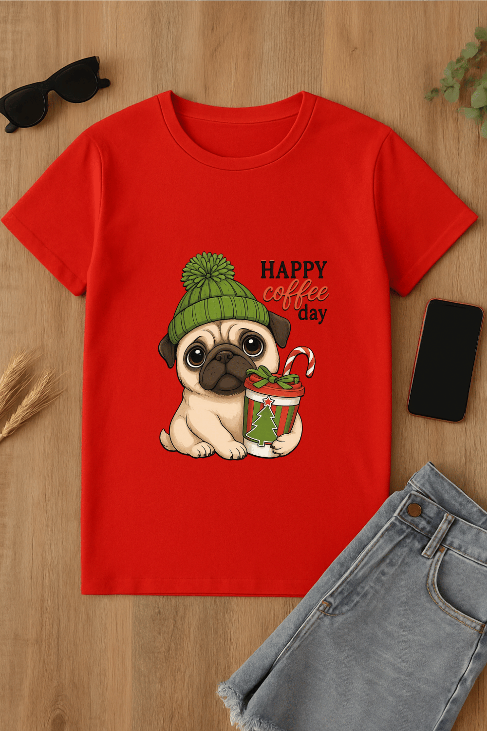 Camiseta roja con estampado de perro