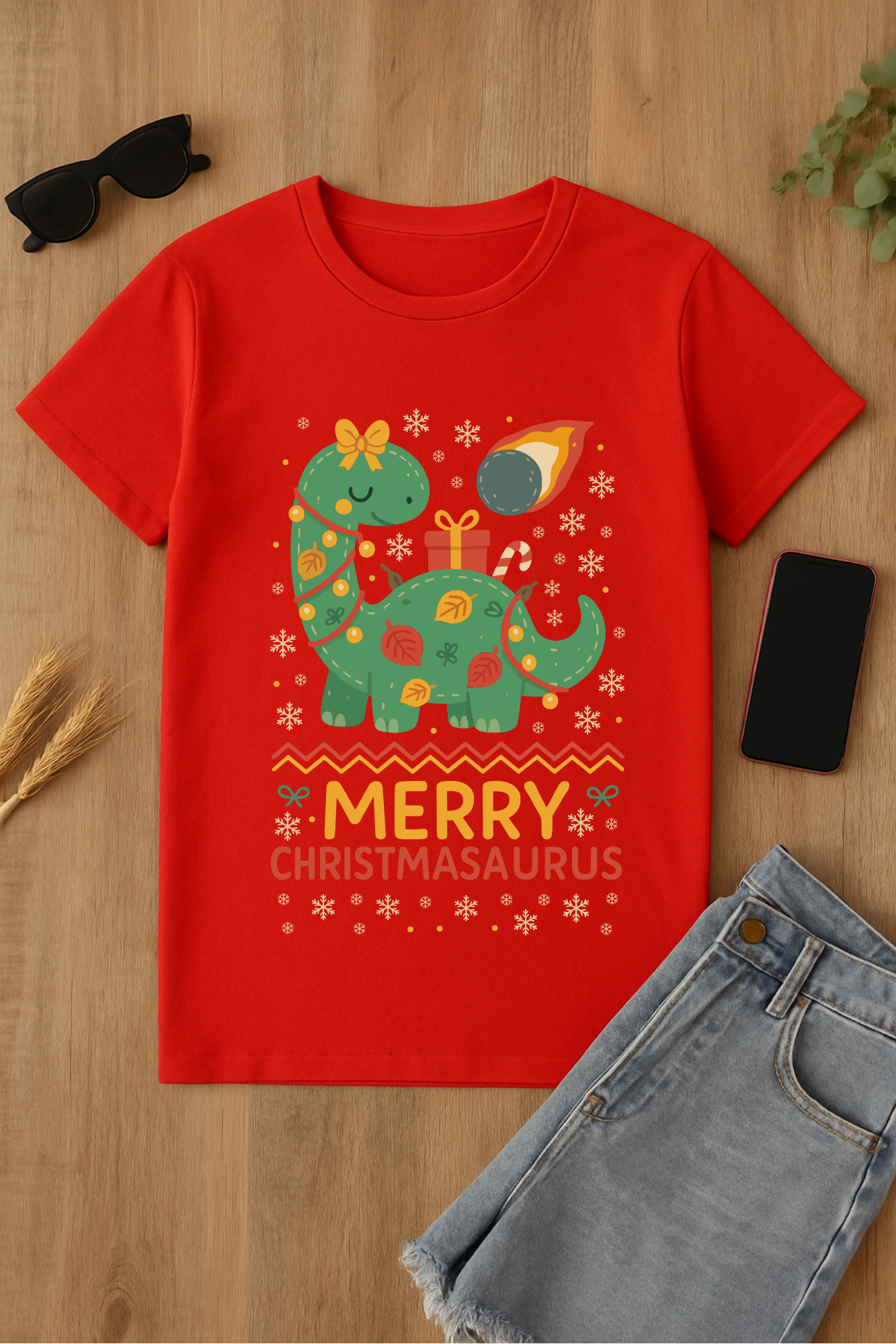 Camiseta navideña Christmasaurus