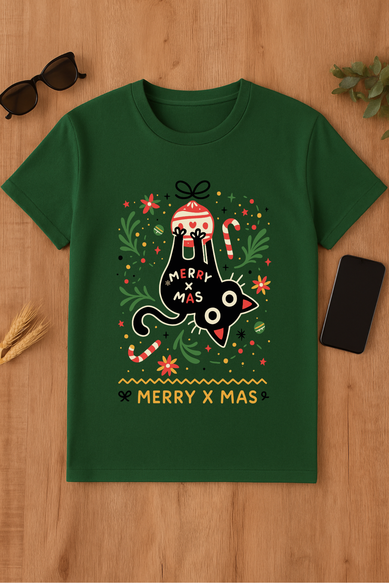 Camiseta navideña de gato