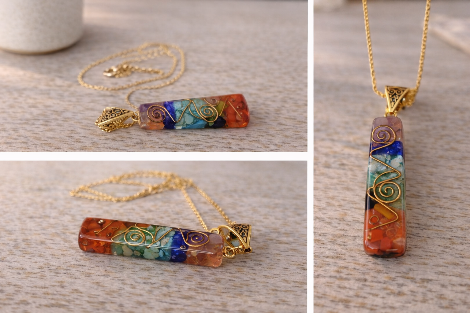 Colier Echilibru Energetic – Talisman Simbol Reiki & Pietre Naturale in Rășină