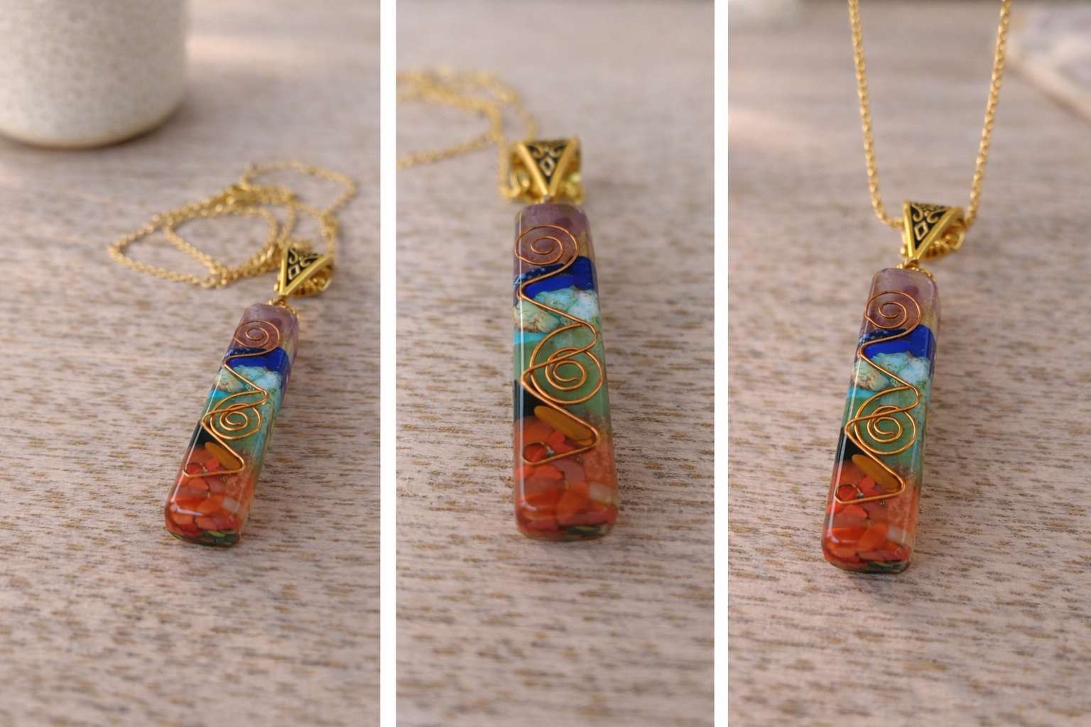 Colier Echilibru Energetic – Talisman Simbol Reiki & Pietre Naturale in Rășină