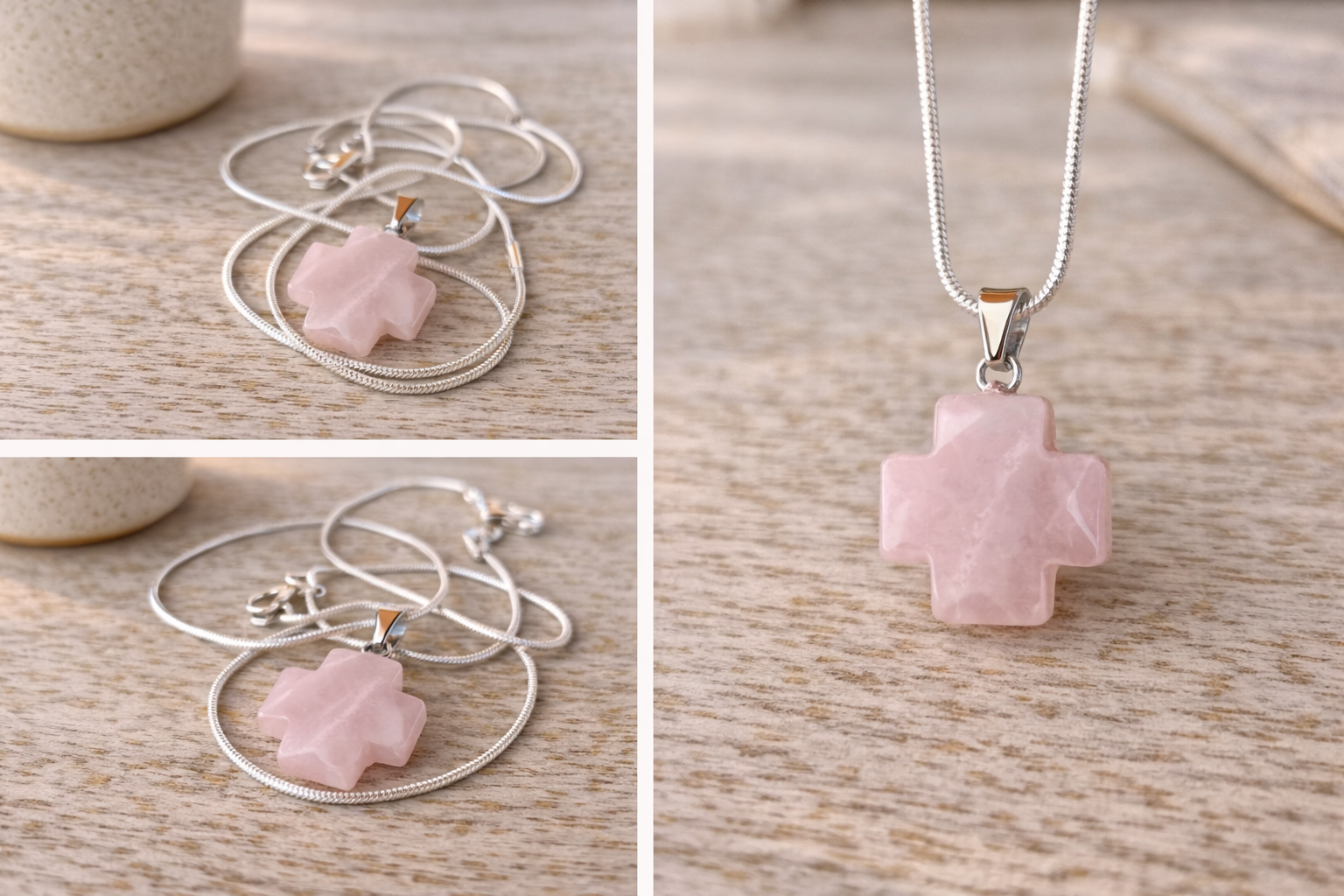 Colier Crucea Inimii – Talisman Cuarț Roz