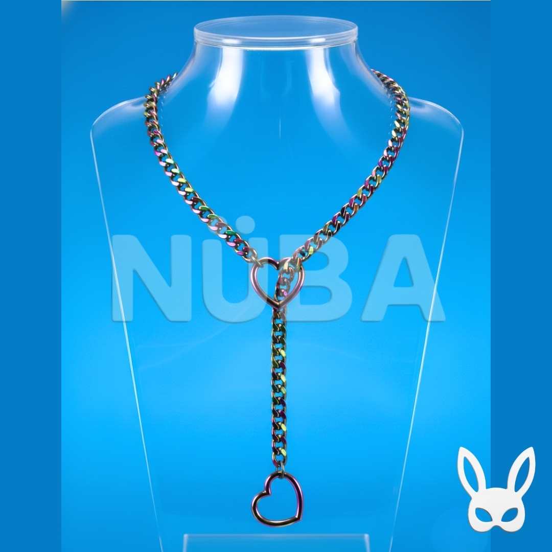 Collar de Sumisión Doble Corazón Arcoíris 