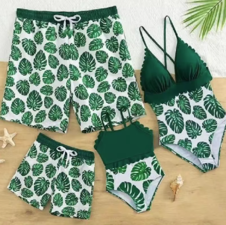 Family Matching Leaf Print Swimwear Set