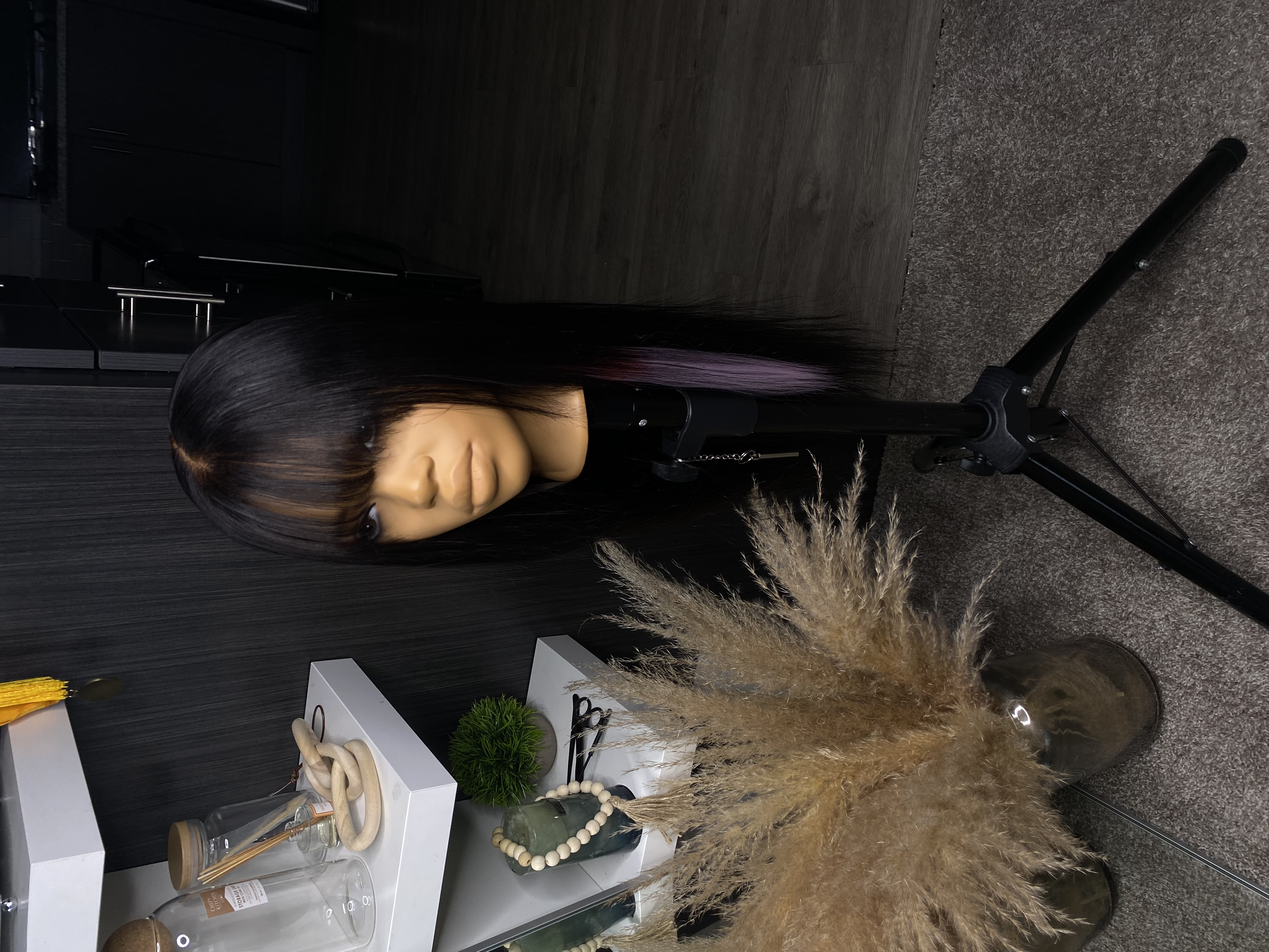 Long Straight Black Wig with Bangs